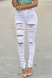 Fashion Casual High Waist White Slim Denim Trousers