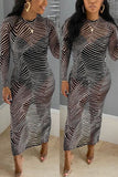 Sexy Fashion Striped Print Black Slim Dress