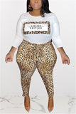 Fashion Casual Leopard Long Sleeve Two-Piece Suit (With Belt)
