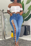 Fashion Casual Solid Embroidered Hollowed Out Plus Size Jeans
