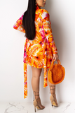 Sexy Casual Printed Orange Two-piece Set