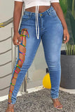 Street Solid Bandage Hollowed Out Split Joint Plus Size Jeans
