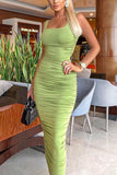 Fashion Celebrities Elegant Tank Sleeveless Cold Shoulder Sheath Mid Calf Solid Dresses