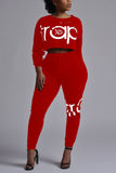 Fashion Sport Ripped Red Print Two Piece Suit