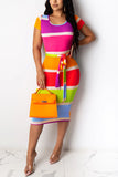 Fashion Patchwork Multicolor Short Sleeve Dress