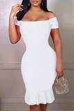 Sexy Solid Flounce Off the Shoulder Trumpet Mermaid Dresses