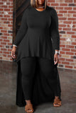 Fashion Casual Solid Asymmetrical O Neck Plus Size Two Pieces