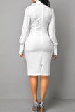 Elegant Solid Patchwork With Bow Half A Turtleneck One Step Skirt Dresses