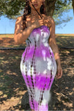 Sexy Gradient Print Purple Off Shoulder Dress