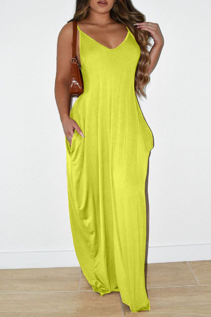 Sexy Casual Solid Backless V Neck Sling Dress