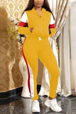 Fashion Sports Patchwork Yellow Long-Sleeved Two-Piece Suit