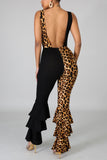 Sexy Fashion Leopard Printing Black Sling Jumpsuit