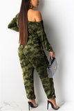 Fashion Casual Camouflage Leopard grain Print Polyester Long Sleeve one shoulder collar