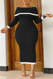Fashion Casual Solid Split Joint Off the Shoulder Long Sleeve Plus Size Dresses