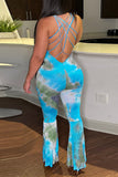 Sexy Casual Print Tie Dye Backless U Neck Regular Jumpsuits