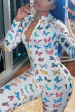Fashion Casual Butterfly Printed White Jumpsuit