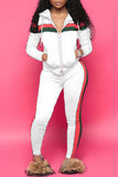Casual Striped Hooded Collar Blending Two-piece Pants Set