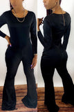 Light Solid Long Sleeve O Neck Jumpsuits