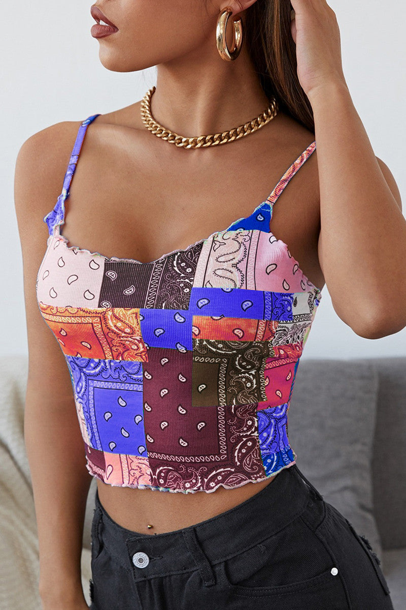 Sexy Casual Print Backless Spaghetti Strap Tops