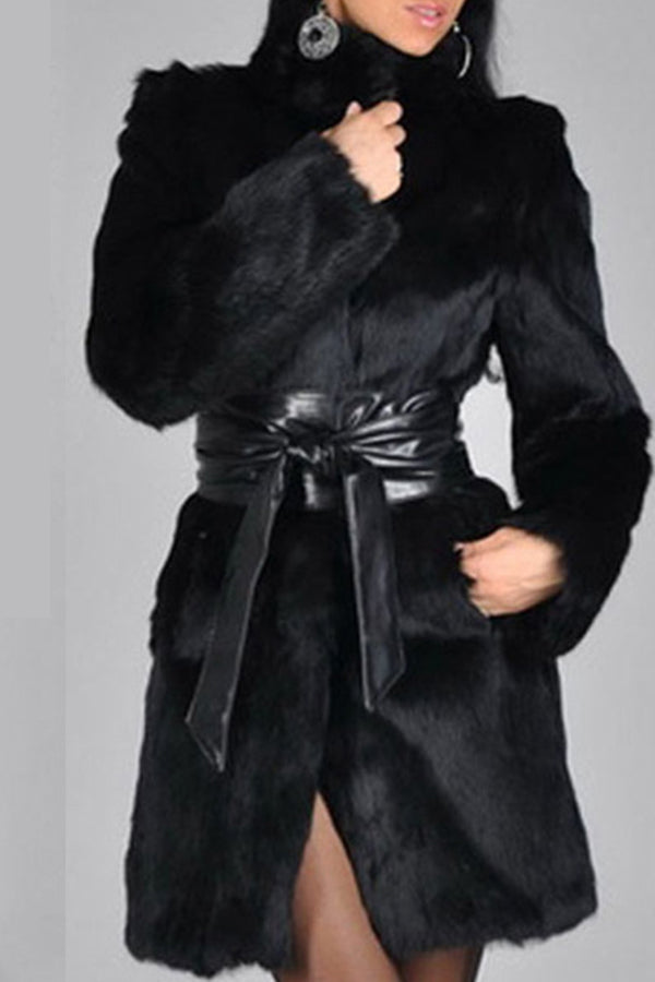 Casual Belted Faux Fur Coat