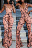 Sexy Fashion Printed Apricot Sling Jumpsuit