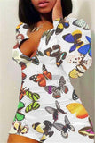 Casual Living V Neck Long Sleeve Regular Sleeve Skinny Butterfly Print Romper