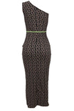 Polyester Fashion Sexy Spaghetti Strap Sleeveless Slip Sheath Ankle-Length asymmetrical bandage Char