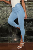 Fashion Casual Solid Slit Zipper Plus Size Jeans