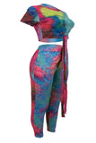 Fashion Short Sleeve Multicolor Two-piece Set