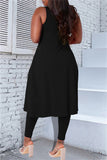 Fashion Casual Solid Slit O Neck Sleeveless Two Pieces