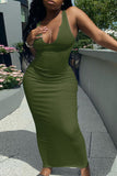 Casual Daily Solid Split Joint V Neck A Line Dresses