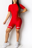 Fashion Letter Printed Short Sleeve Red Sports Romper