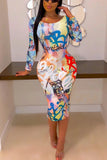 Casual Letter Print Stitching Long Sleeve Multicolor Dress