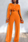Fashion Casual Cuff Split OrangeTwo Piece Suit