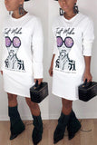 Casual Fashion adult Cap Sleeve Long Sleeves O neck Step Skirt Mini Print Long Sleeve Dre