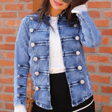 Casual Double Breasted Design Blue Denim Coat