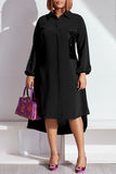 Casual Solid Sequins Patchwork Turndown Collar Shirt Dress Dresses