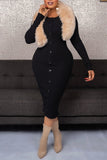 Casual Solid Buttons O Neck Long Sleeve Dresses