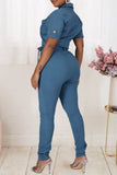 Fashion Casual Solid Split Joint With Belt Turndown Collar Regular Jumpsuits