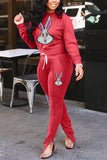 Casual Sports Sequins Stickers Long Sleeve Round Collar Red Two-Piece Suit