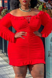 Fashion Sexy Solid Backless Off the Shoulder Long Sleeve Plus Size Dresses