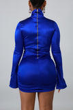Fashion Casual Long Sleeve Blue Zipper Dress