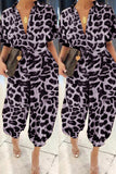 Fashion Sexy Leopard Short Sleeved Jumpsuit