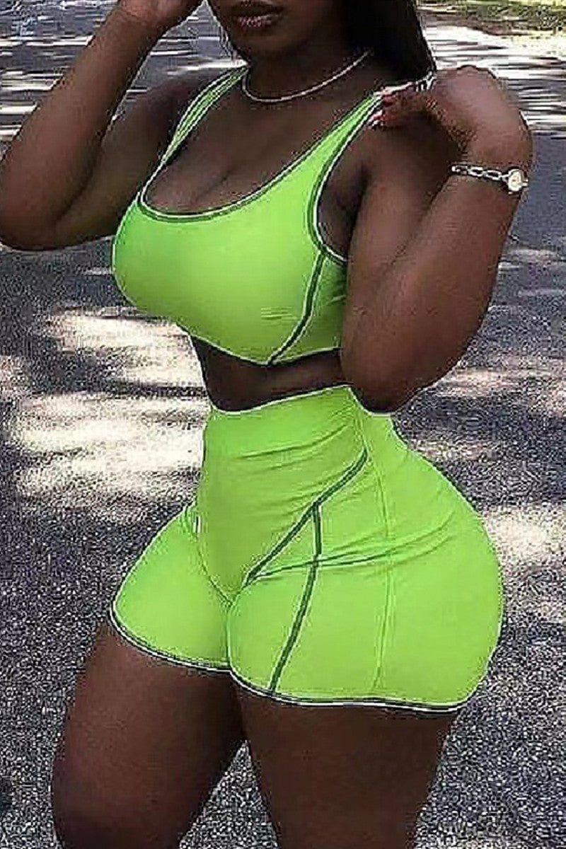 Casual Sportswear Solid Backless U Neck Sleeveless Two Pieces