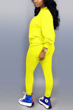 Casual Sports Long Sleeve Pants Round Neck Yellow Two-Piece Suit