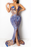 Sexy Print High Opening Strapless Trumpet Mermaid Dresses