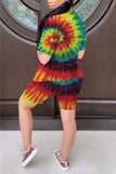 Fashion Casual adult Ma'am Patchwork Print Tie Dye Two Piece Suits pencil Short Sleeve Two Pieces