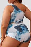Fashion Sexy Print Backless One Shoulder Plus Size Swimwear
