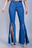 Denim Zipper Fly Button Fly High Solid washing Hole Zippered Boot Cut Pants