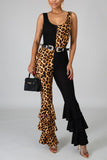 Sexy Fashion Leopard Printing Black Sling Jumpsuit